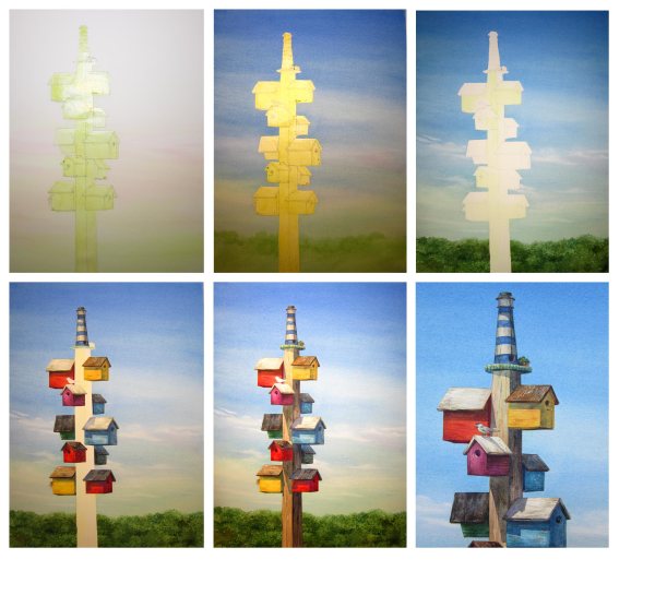 Birdhouse Watercolor Build By Yvonne Pecor Mucci