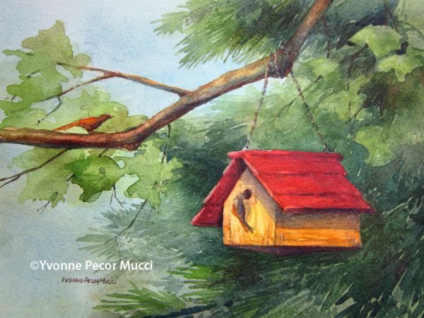 Happy Wrens Watercolor By Yvonne Pecor Mucci