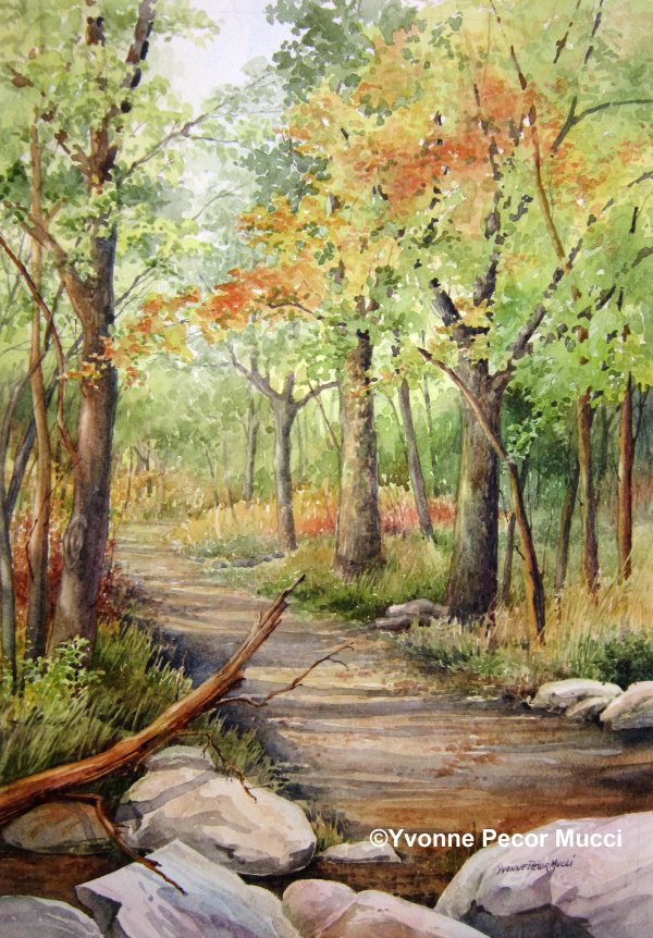 Wooded Path Watercolor by Yvonne Pecor Mucci (Framed 14 x 18)