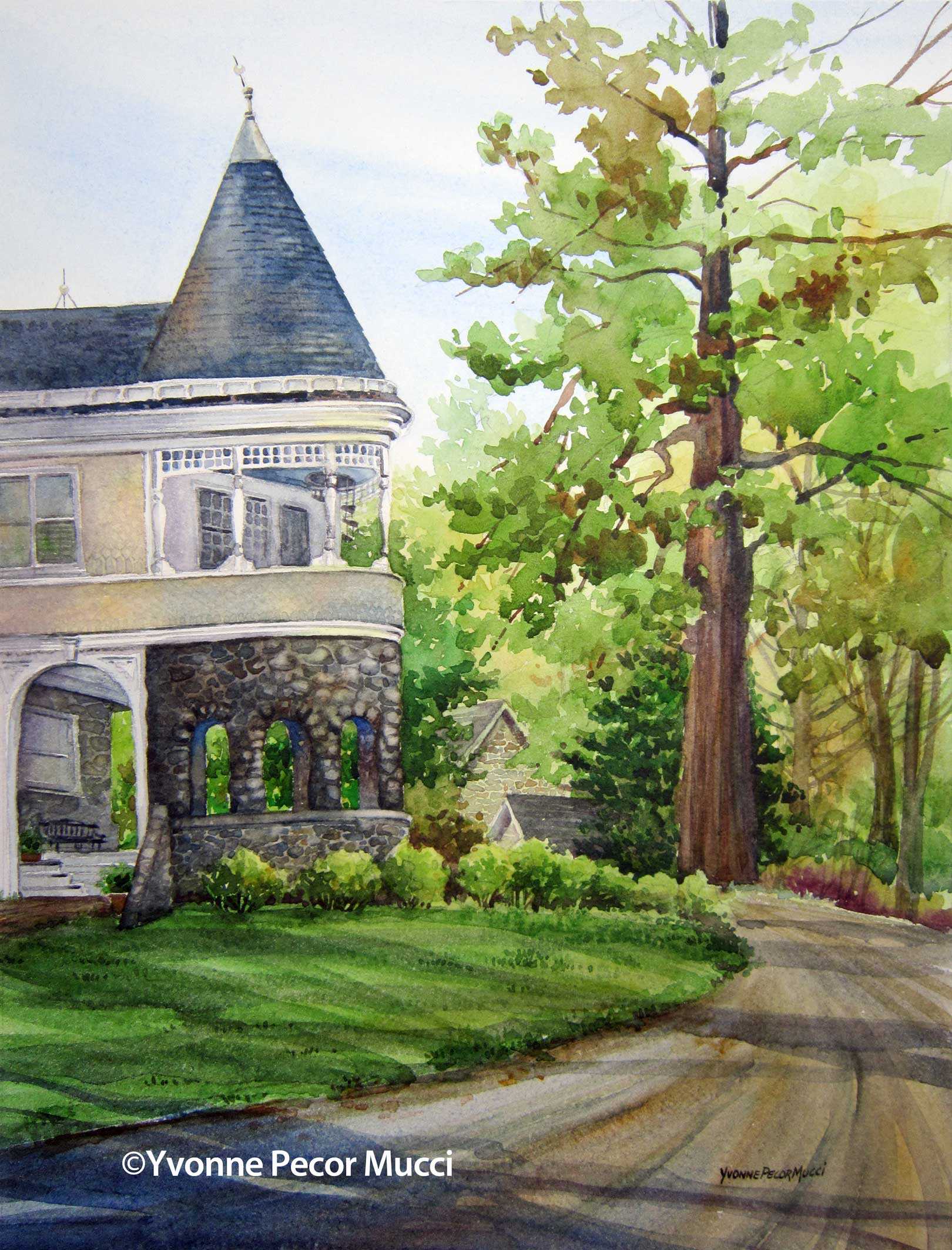 A Grand Era watercolor by Yvonne Pecor Mucci (Framed