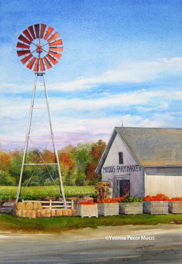 Mood's Farm Market watercolor by Yvonne Pecor Mucci (Framed 18 x 24, Available)