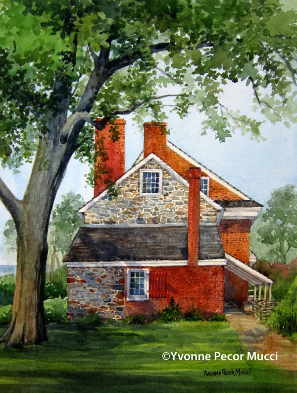 Red Bank Battlefield watercolor by Yvonne Pecor Mucci (Available)