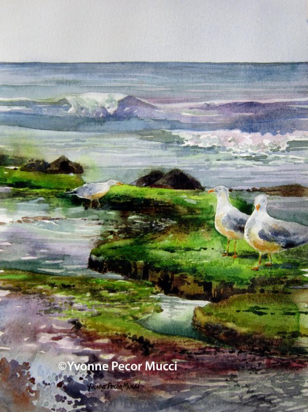 Gertrude & Heathcliff watercolor by Yvonne Pecor Mucci